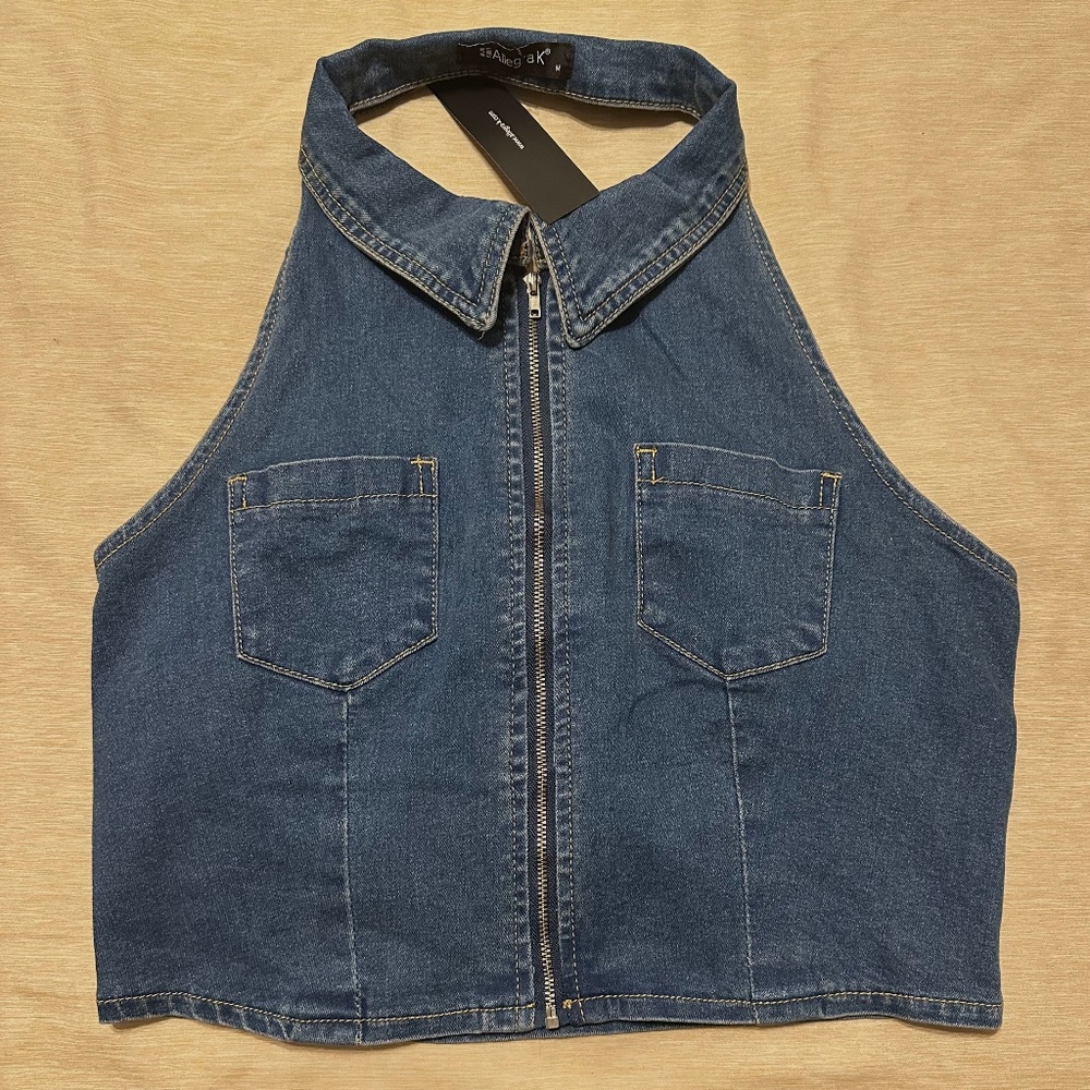 Allegra K Women's Halter Denim Top - Size M